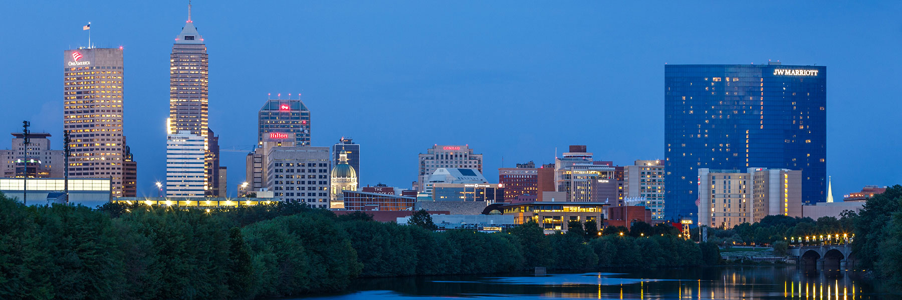 Indy city skyline at dusk